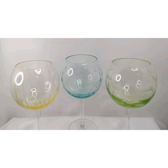 Set Of 3 Mikasa Cheers Pastel Large Balloon Wine Glasses Etched 9 1/2” - Picture 5 of 16